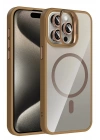 Mey İthalat®   iPhone 15 Pro Max Remim Lensli Magsafe Standlı Kapak - Kahverengi