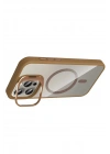 Mey İthalat®   iPhone 15 Pro Max Remim Lensli Magsafe Standlı Kapak - Kahverengi