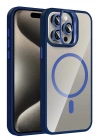 Mey İthalat®   iPhone 15 Pro Max Remim Lensli Magsafe Standlı Kapak - Lacivert
