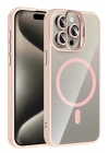 Mey İthalat®   iPhone 15 Pro Max Remim Lensli Magsafe Standlı Kapak - Pembe