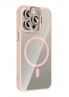 Mey İthalat®   iPhone 15 Pro Max Remim Lensli Magsafe Standlı Kapak - Pembe