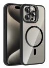 Mey İthalat®   iPhone 15 Pro Max Remim Lensli Magsafe Standlı Kapak - Siyah