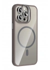 Mey İthalat®   iPhone 15 Pro Max Remim Lensli Magsafe Standlı Kapak - Titan Gri
