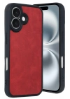 Mey İthalat®  iPhone 16 Kılıf Aras Deri Kapak - Kırmızı