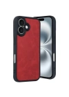 Mey İthalat®  iPhone 16 Kılıf Aras Deri Kapak - Kırmızı