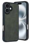Mey İthalat®  iPhone 16 Kılıf Aras Deri Kapak - Koyu Yeşil
