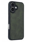 Mey İthalat®  iPhone 16 Kılıf Aras Deri Kapak - Koyu Yeşil