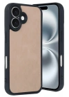 Mey İthalat®  iPhone 16 Kılıf Aras Deri Kapak - Pudra