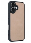 Mey İthalat®  iPhone 16 Kılıf Aras Deri Kapak - Pudra
