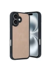Mey İthalat®  iPhone 16 Kılıf Aras Deri Kapak - Pudra