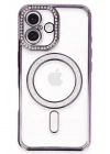 Mey İthalat®  iPhone 16 Kılıf Joke Simli Magneticsafe Kılıf - Derin Mor