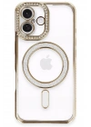 Mey İthalat®  iPhone 16 Kılıf Joke Simli Magneticsafe Kılıf - Gold
