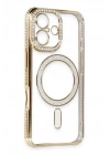 Mey İthalat®  iPhone 16 Kılıf Joke Simli Magneticsafe Kılıf - Gold