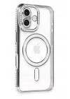 Mey İthalat®   iPhone 16 Kılıf Joke Simli Magneticsafe Kılıf - Gri