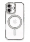 Mey İthalat®  iPhone 16 Kılıf Joke Simli Magneticsafe Kılıf - Gümüş
