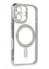 Mey İthalat®  iPhone 16 Kılıf Joke Simli Magneticsafe Kılıf - Gümüş