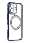 Mey İthalat®  iPhone 16 Kılıf Joke Simli Magneticsafe Kılıf - Lacivert