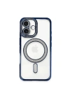 Mey İthalat®  iPhone 16 Kılıf Joke Simli Magneticsafe Kılıf - Lacivert