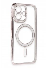 Mey İthalat®  iPhone 16 Kılıf Joke Simli Magneticsafe Kılıf - Pembe