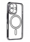 Mey İthalat®  iPhone 16 Kılıf Joke Simli Magneticsafe Kılıf - Siyah