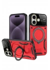 Mey İthalat®  iPhone 16 Kılıf Joy Lens Standlı Kapak - Kırmızı
