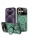 Mey İthalat®  iPhone 16 Kılıf Joy Lens Standlı Kapak - Koyu Yeşil