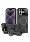 Mey İthalat®  iPhone 16 Kılıf Joy Lens Standlı Kapak - Siyah