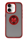 Mey İthalat®  iPhone 16 Kılıf Montreal Yüzüklü Silikon Kapak - Kırmızı