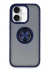 Mey İthalat®  iPhone 16 Kılıf Montreal Yüzüklü Silikon Kapak - Lacivert