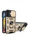 Mey İthalat®  iPhone 16 Kılıf Pars Lens Yüzüklü Silikon - Gold