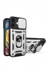Mey İthalat®  iPhone 16 Kılıf Pars Lens Yüzüklü Silikon - Gümüş