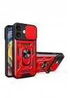 Mey İthalat®  iPhone 16 Kılıf Pars Lens Yüzüklü Silikon - Kırmızı