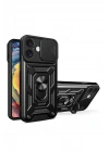 Mey İthalat®  iPhone 16 Kılıf Pars Lens Yüzüklü Silikon - Siyah