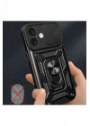 Mey İthalat®  iPhone 16 Kılıf Pars Lens Yüzüklü Silikon - Siyah