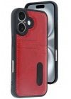 Mey İthalat®  iPhone 16 Kılıf Sara Kartvizitli Deri Kılıf - Kırmızı