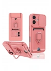 Mey İthalat®  iPhone 16 Kılıf Zuma Kartvizitli Yüzüklü Silikon - Pembe