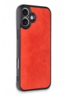 Mey İthalat®  iPhone 16 Plus Kılıf Aras Deri Kapak - Kırmızı