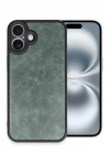 Mey İthalat®  iPhone 16 Plus Kılıf Aras Deri Kapak - Koyu Yeşil
