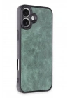 Mey İthalat®  iPhone 16 Plus Kılıf Aras Deri Kapak - Koyu Yeşil