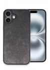 Mey İthalat®  iPhone 16 Plus Kılıf Aras Deri Kapak - Siyah