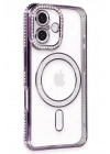 Mey İthalat®  iPhone 16 Plus Kılıf Joke Simli Magneticsafe Kılıf - Derin Mor