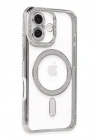 Mey İthalat®  iPhone 16 Plus Kılıf Joke Simli Magneticsafe Kılıf - Gümüş