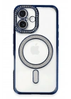 Mey İthalat®  iPhone 16 Plus Kılıf Joke Simli Magneticsafe Kılıf - Lacivert