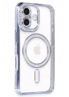 Mey İthalat®  iPhone 16 Plus Kılıf Joke Simli Magneticsafe Kılıf - Mavi