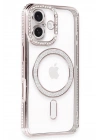 Mey İthalat®  iPhone 16 Plus Kılıf Joke Simli Magneticsafe Kılıf - Pembe