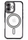 Mey İthalat®  iPhone 16 Plus Kılıf Joke Simli Magneticsafe Kılıf - Siyah