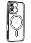 Mey İthalat®  iPhone 16 Plus Kılıf Joke Simli Magneticsafe Kılıf - Siyah