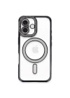 Mey İthalat®  iPhone 16 Plus Kılıf Joke Simli Magneticsafe Kılıf - Siyah