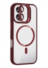 Mey İthalat®   iPhone 16 Plus Remim Lensli Magsafe Standlı Kapak - Bordo