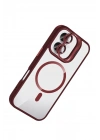 Mey İthalat®   iPhone 16 Plus Remim Lensli Magsafe Standlı Kapak - Bordo